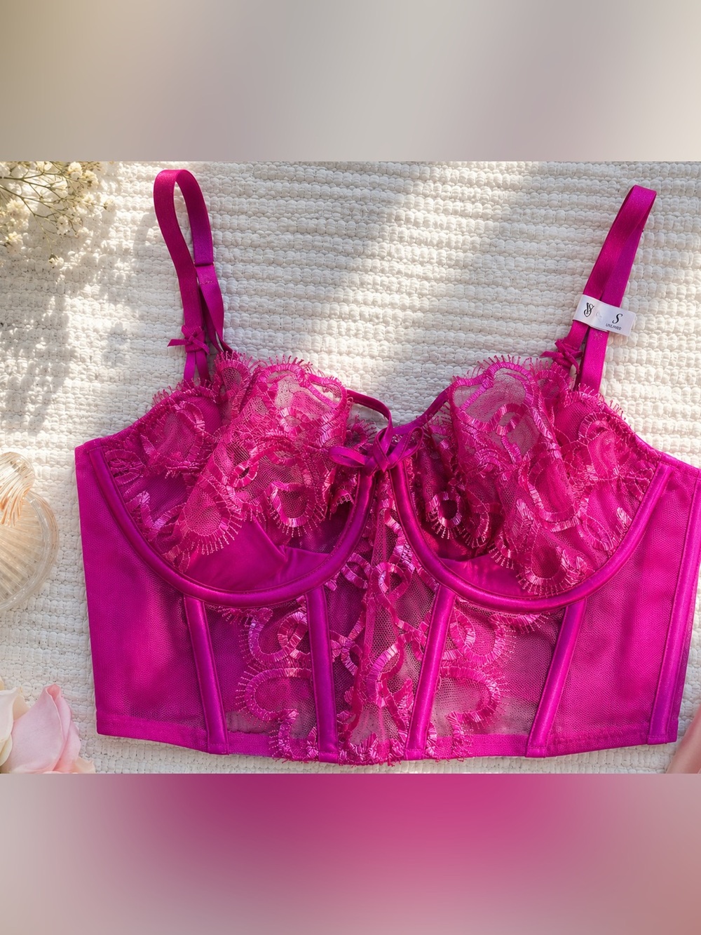 Victoria’s Secret Hot Pink Lace Corset Bustier Top S Unlined NWT